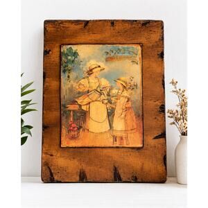 Rustic Folk Art Wall Plaque European Countryside Wood Decor 10x8
